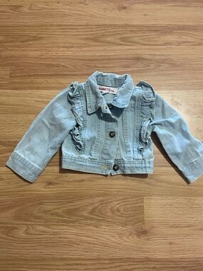 Nannette Light Blue Ruffle-Trim Denim Jacket for Kids